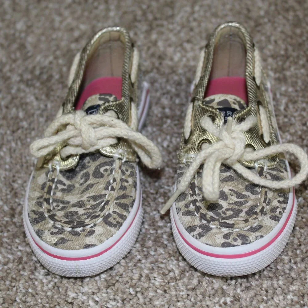Sperry Baby Shoes Gold Leopard Cheetah Sequin Boat Infant Girls Size 5 M